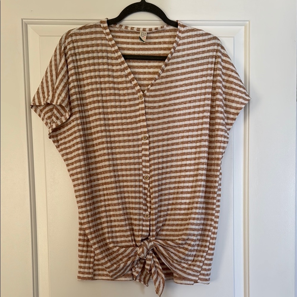 Striped Brown and White Women's Top